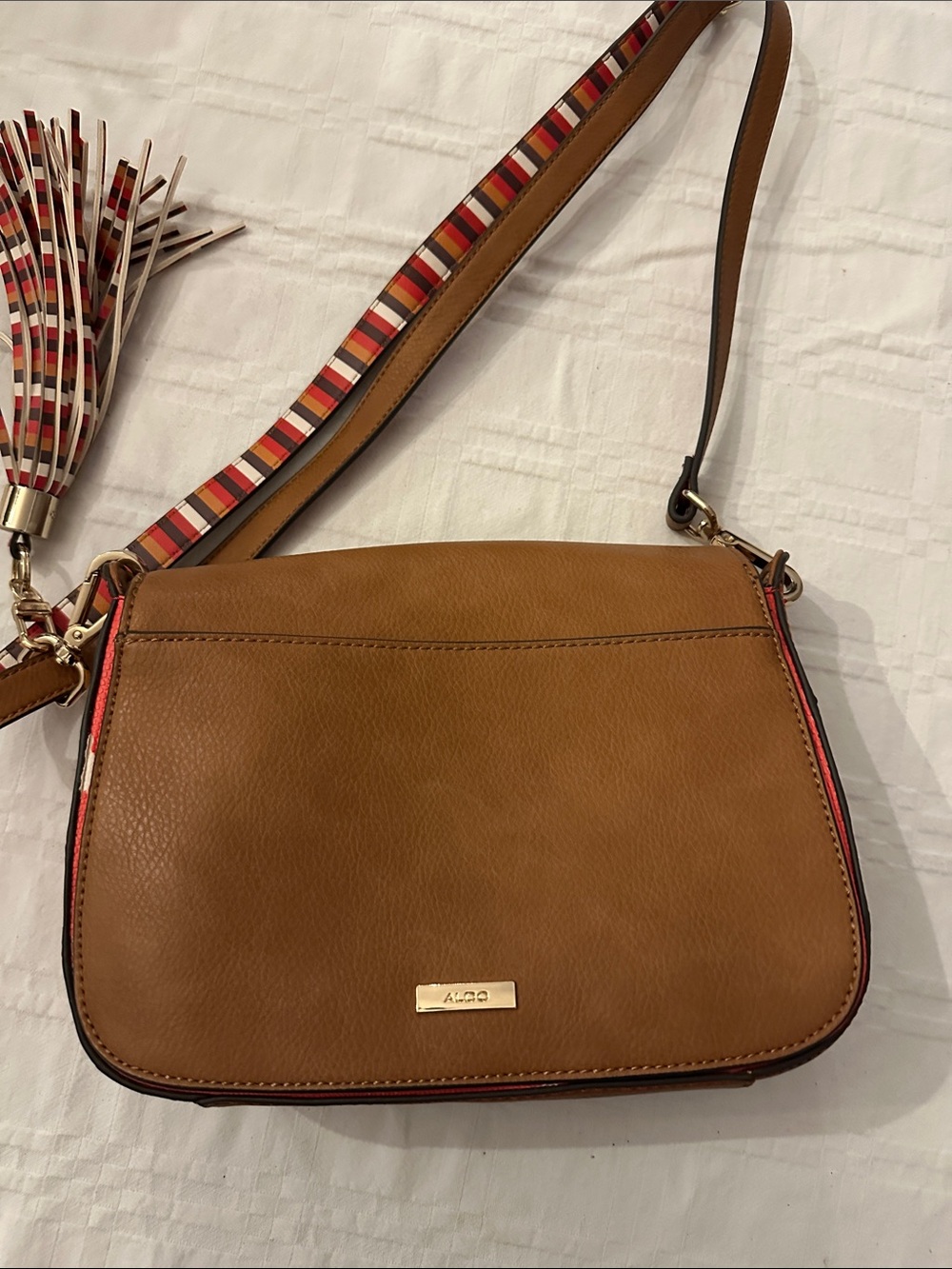 ALDO Tan Crossbody Bag with Striped Accent Strap and Gold Hardware - Picture 3 of 5